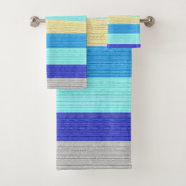 Blauw en Goud Gestreepte Badhanddoek Sets Bad Handdoek