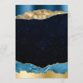 Blauw en Goud Glam Tranen Bokeh Bruiloft Menu (Achterkant)