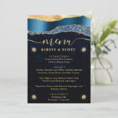 Blauw en Goud Glam Tranen Bokeh Bruiloft Menu (Staand voorkant)