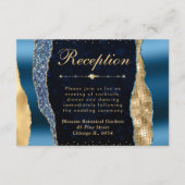 Blauw en Goud Glam Tranen Bokeh Wedding Informatiekaartje (Voorkant)