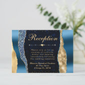 Blauw en Goud Glam Tranen Bokeh Wedding Informatiekaartje (Staand voorkant)