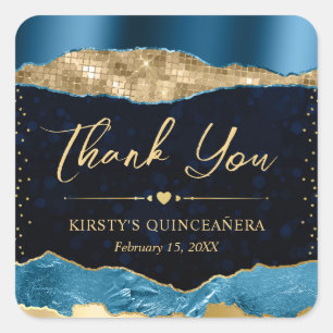 Blauw en Goud Glam Tranen Quinceanera Vierkante Sticker