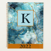 Blauw en goud glinsterend marmeren monogram, aange planner (Voorkant)