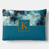 Blauw en goud glinsterend marmeren monogram etui (Voorkant)