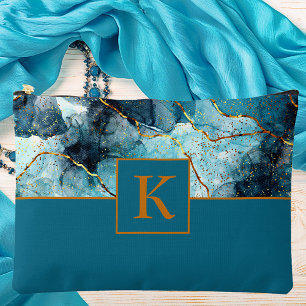 Blauw en goud glinsterend marmeren monogram etui