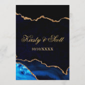 Blauw en goud glinsterende agaat marmeren bruiloft menu (Achterkant)