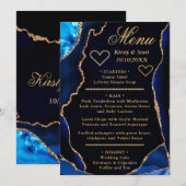 Blauw en goud glinsterende agaat marmeren bruiloft menu (Voorkant / Achterkant)