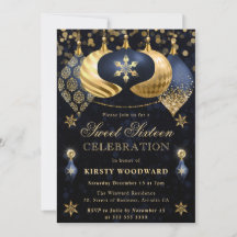 Blauw en goud glinsterende kerstballen Sweet Sixte