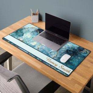Blauw en goud glinsterende marmeren gepersonalisee bureaumat