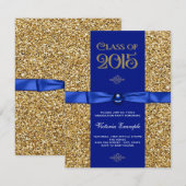 Blauw en Goud Glitter Afstudeeraankondigingen Kaart (Voorkant / Achterkant)