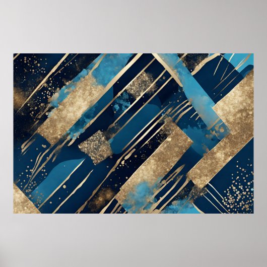 Blauw en goud Glitter Elegant Modern Art Poster (Voorkant)