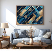 Blauw en goud Glitter Elegant Modern Art Poster