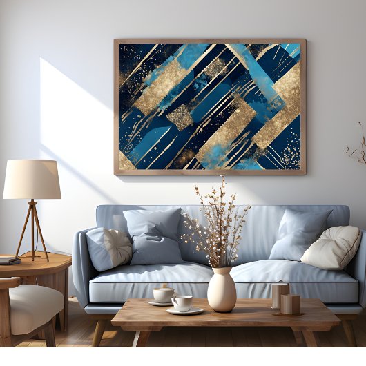 Blauw en goud Glitter Elegant Modern Art Poster