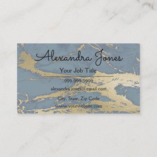 Blauw en Goud Glitter en Sparkle Marble Visitekaartje (Achterkant)