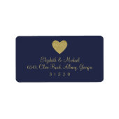 Blauw en Goud Glitter Heart Address Label (Voorkant)