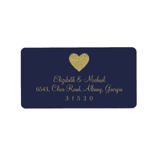 Blauw en Goud Glitter Heart Address Label (Voorkant)