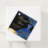 Blauw en Goud Glitter Jurk Glam Rozen Quinceanera Bedankjes Labels (In situ)