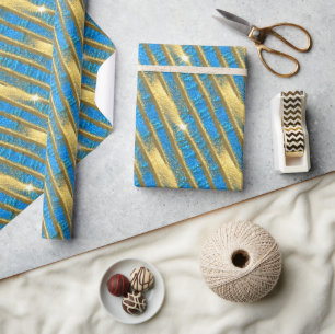 Blauw en goud Glitter Patroon Cadeaupapier
