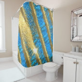 Blauw en goud Glitter Patroon Douchegordijn (In situ)