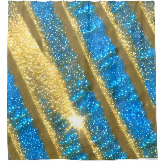 Blauw en goud Glitter Patroon Douchegordijn (Voorkant)