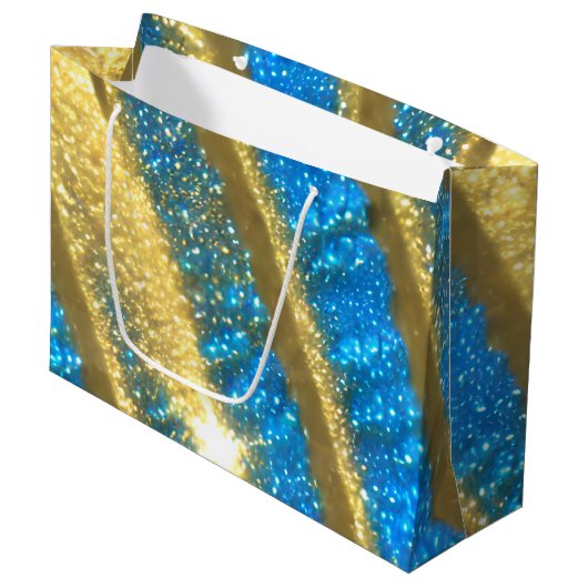 Blauw en goud Glitter Patroon Groot Cadeauzakje (Voorkant Gekanteld)