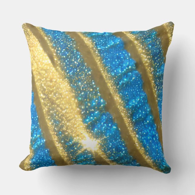Blauw en goud Glitter Patroon Kussen (Voorkant)