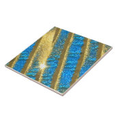 Blauw en goud Glitter Patroon Tegeltje (Zijkant)