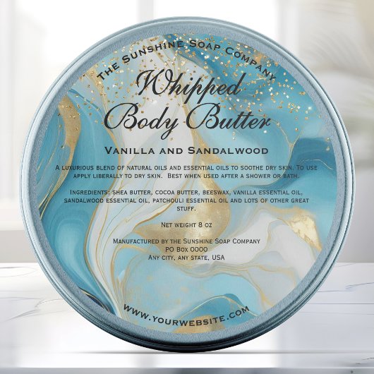 Blauw en goud glitters Body Butter Pot Etiket