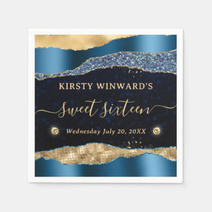 Blauw en goud glitters glam tranen bokeh Sweet 16 Servet