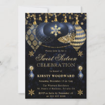 Blauw en goud glittersfeer Sweet Sixteen