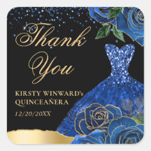 Blauw en goud glittersjurk Glamrozen Quinceanera