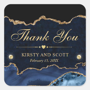 Blauw en goud glittersmaragd agaat bruiloft vierkante sticker