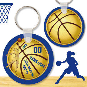 Blauw en goud, goedkope geschenken voor basketbals sleutelhanger