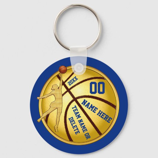 Blauw en goud, goedkope geschenken voor basketbals sleutelhanger (Voorkant)