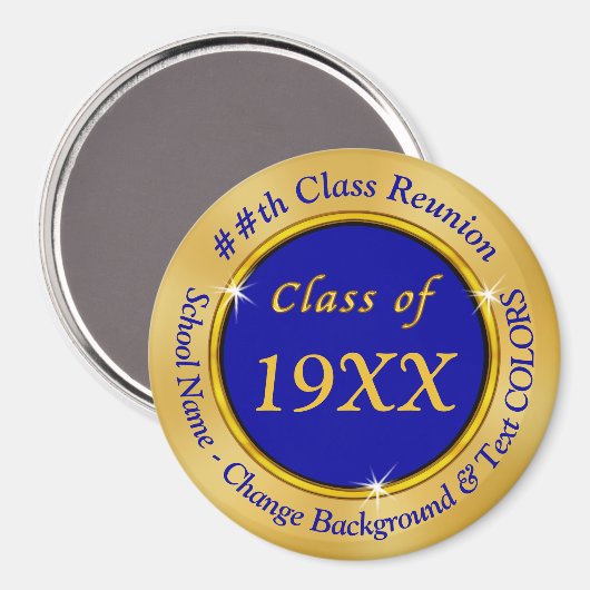 Blauw en Goud Goedkope Klasse Reunion Favorieten M Magneet (Voorkant / Achterkant)