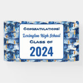 Blauw en Goud Graduation Cap Custom Party Banner (Horizontaal)