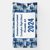 Blauw en Goud Graduation Cap Custom Party Banner (Verticaal)