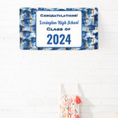 Blauw en Goud Graduation Cap Custom Party Banner (Insitu)