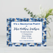 Blauw en Goud Graduation Cap Party uitnodigingen (Staand voorkant)