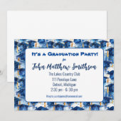 Blauw en Goud Graduation Cap Party uitnodigingen (Voorkant / Achterkant)