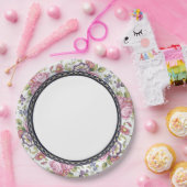 Blauw en Goud Grens Roze Bloemen Tuin Tea Party Papieren Bordje (Feest)