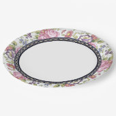 Blauw en Goud Grens Roze Bloemen Tuin Tea Party Papieren Bordje (Gekanteld)