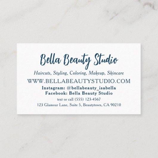 Blauw en Goud Haar Stylist Cosmetoloog Visitekaartje (Achterkant)