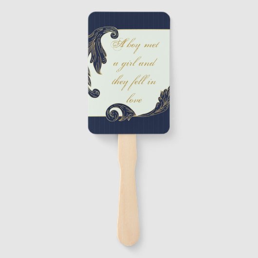 Blauw en goud handwaaier (Achterkant)