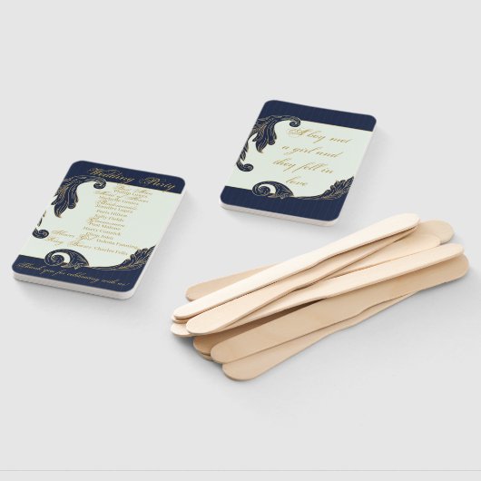 Blauw en goud handwaaier (Niet-gemonteerd)