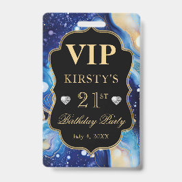 Blauw en Goud Hemels Glitter Agate Verjaardag VIP Badge