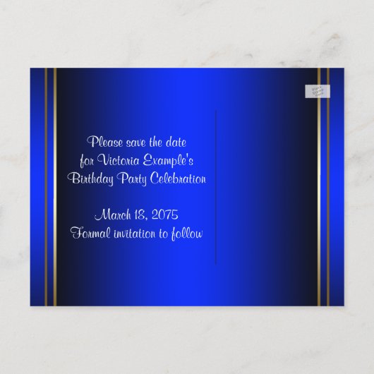 Blauw en Goud High Heel Shoe Peacock Save The Date Aankondigingskaart (Achterkant)