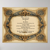 Blauw en goud Huwelijksakte Vintage Poster (Voorkant)