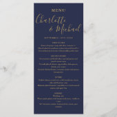 Blauw en goud huwelijksdiner met handtekening menu (Voorkant)
