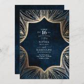 Blauw en goud ingewikkeld patroon kaart (Voorkant / Achterkant)